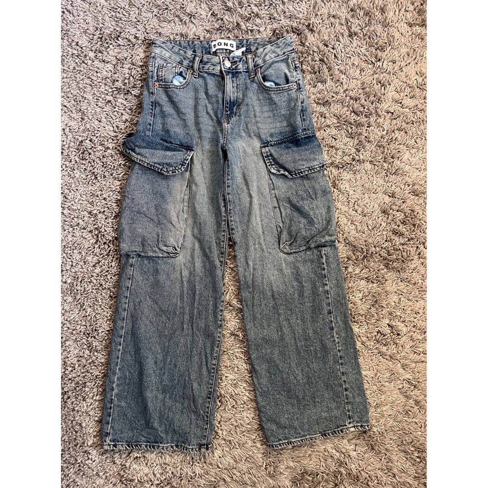 S.O.N.G. High Rise Wide Leg Cargo Jeans Utility Denim Size 0/24